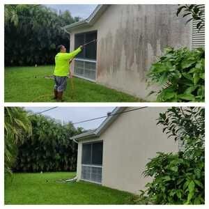 House washing services before and after photo. Refresh Power Washing Inc